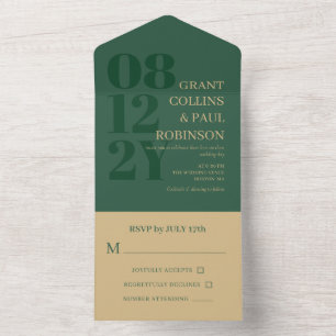 Invitation Tout En Un Elégant Hunter Green & Tan Typography Mariage