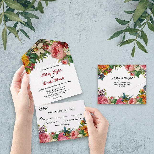 Invitation Tout En Un Elégant Jardin Botanique Boho Rose Mariage Floral (Créateur téléchargé)