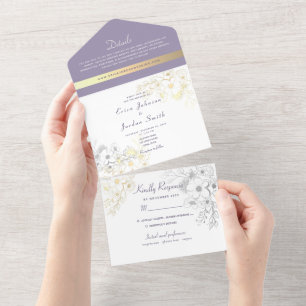Invitation Tout En Un Élégant Lavender Floral Mariage