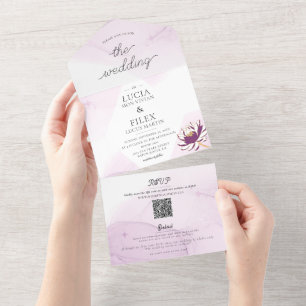 Invitation Tout En Un Élégant Lotus Mini Mariage Floral Purple