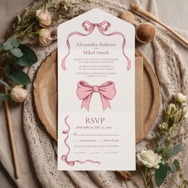Invitation Tout En Un Élégant Mariage à main rose tiré (Créateur téléchargé)