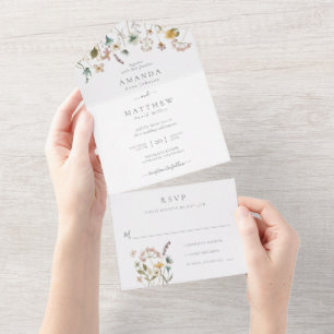 Invitation Tout En Un Élégant mariage aux fleurs pressées aquarelle