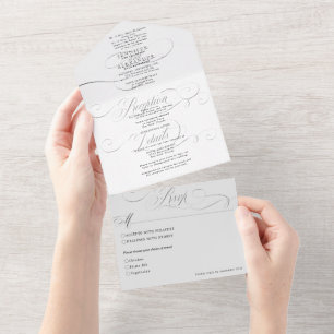 Invitation Tout En Un Élégant Mariage blanc et noir