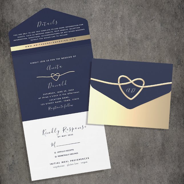 Invitation Tout En Un Élégant Mariage bleu marine minimal (Créateur téléchargé)