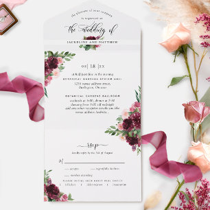 Invitation Tout En Un Elégant Mariage Broussailleux Bourgogne avec RSVP 