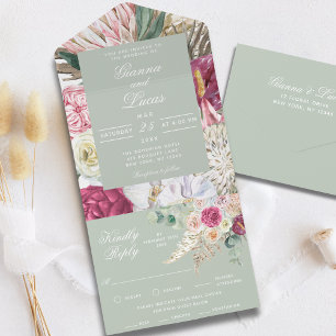 Invitation Tout En Un Elégant Mariage campagnard floral Boho aquarelle
