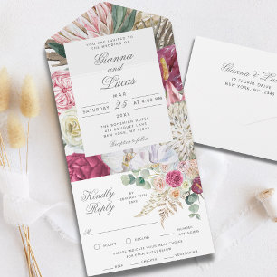 Invitation Tout En Un Elégant Mariage campagnard floral Boho aquarelle