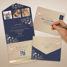 Élégant Mariage Code QR Bleu Marine