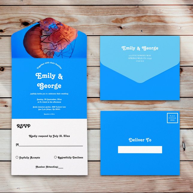 Invitation Tout En Un Élégant Mariage côtier marin de méduse marine (Créateur téléchargé)