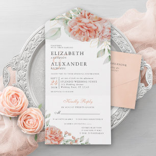 Invitation Tout En Un Élégant Mariage d'aquarelle rose floral