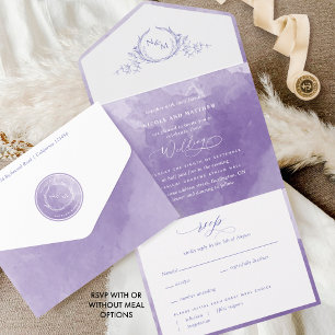 Invitation Tout En Un Élégant Mariage d'aquarelle violet