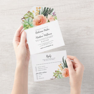 Invitation Tout En Un Elégant Mariage de Boho Jardin Succulent