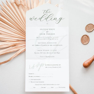 Invitation Tout En Un Élégant Mariage de calligraphie verte Sage