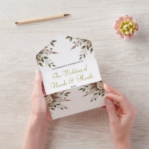 Invitation Tout En Un Élégant mariage de coin floral vert olive et blanc