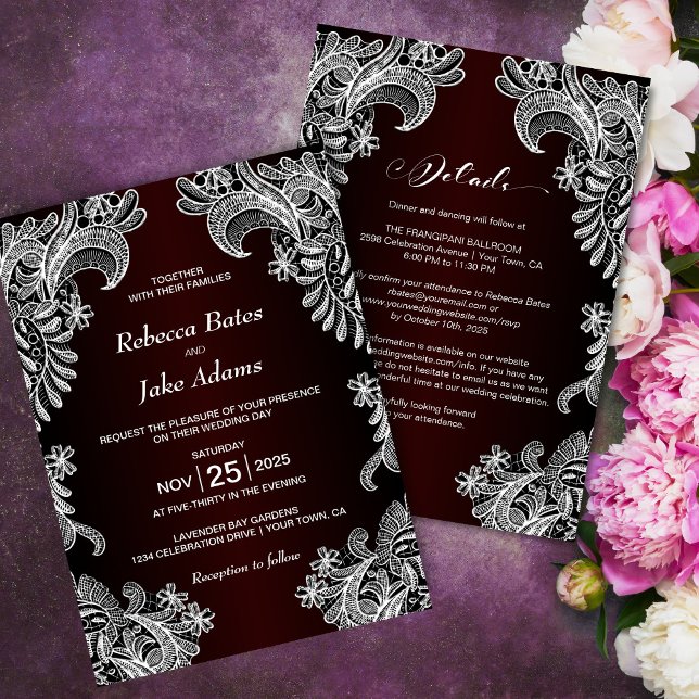 Invitation Tout en un Elégant Mariage de la dentelle blanche  (Créateur téléchargé)