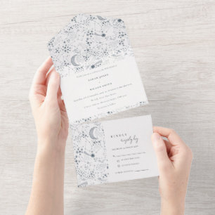 Invitation Tout En Un Élégant Mariage de la Lune de nuit étoilée de la M