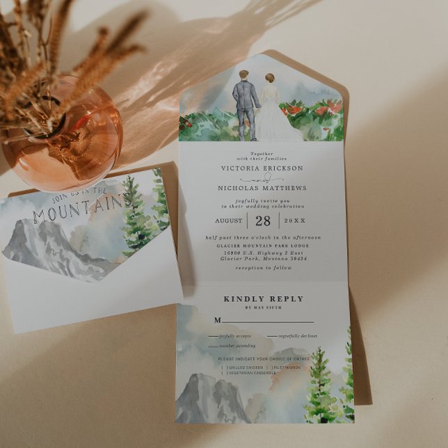 Invitation Tout En Un Élégant Mariage de la montagne florale de printemp (Créateur téléchargé)