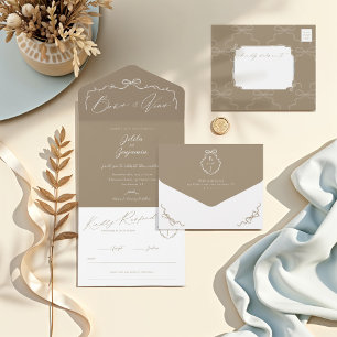 Invitation Tout En Un Élégant Mariage de monogramme à main et à ruban