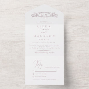 Invitation Tout En Un Élégant mariage de monogramme de crête botanique m