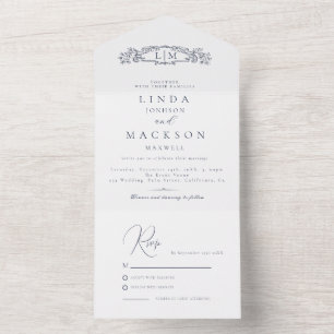 Invitation Tout En Un Élégant mariage de monogramme de crête botanique m