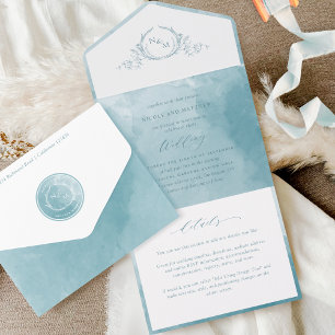 Invitation Tout En Un Elégant Mariage de monogramme en verre de mer de S