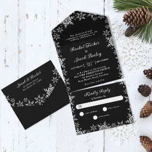 Invitation Tout En Un Élégant Mariage de Noël noir et blanc