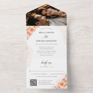 Invitation Tout En Un Élégant Mariage de photos florales oranges Peach
