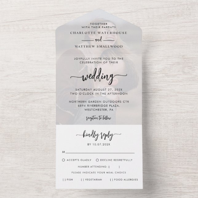 Invitation Tout En Un Élégant Mariage de script photo (À l'intérieur)