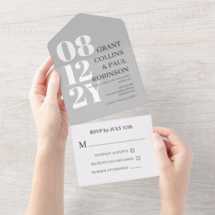 Invitation Tout En Un Elégant Mariage de typographie blanc et gris
