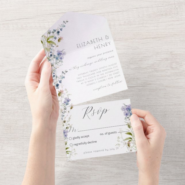Invitation Tout En Un Élégant Mariage Fleur sauvage (Déchirure)