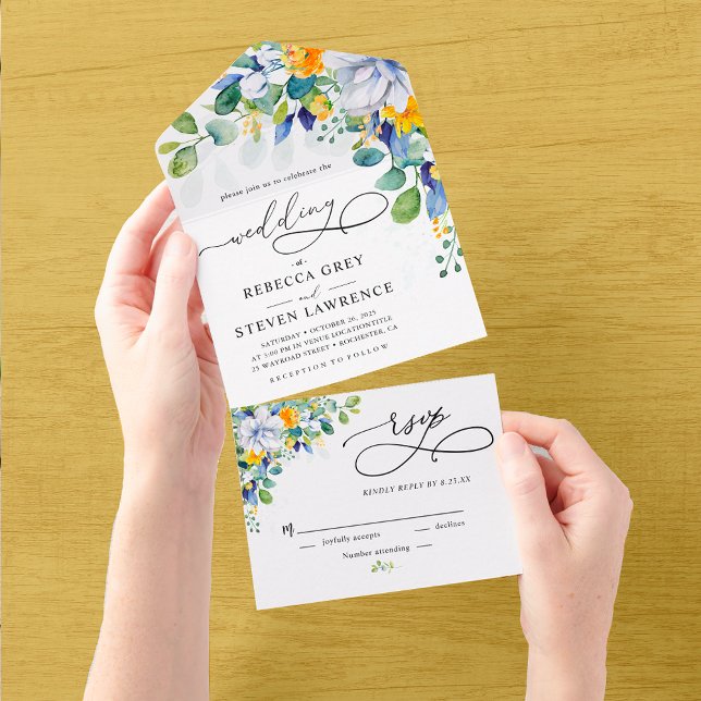 Invitation Tout En Un Élégant mariage fleuri jaune blanc (Créateur téléchargé)