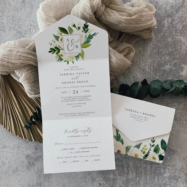 Invitation Tout En Un Élégant Mariage Floral Blanc (Créateur téléchargé)
