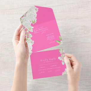 Invitation Tout En Un Élégant Mariage Floral Blanc Rose Chaud Tout en un