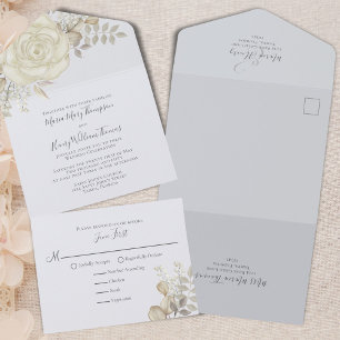 Invitation Tout En Un Elégant mariage floral bleu clair RSVP