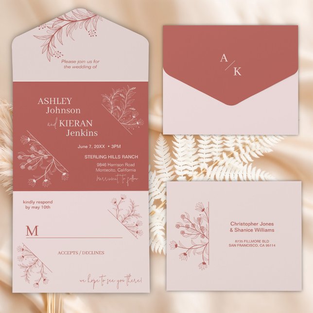 Invitation Tout En Un Élégant Mariage Floral Boho (Créateur téléchargé)