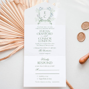 Invitation Tout En Un Élégant Mariage Floral Crest