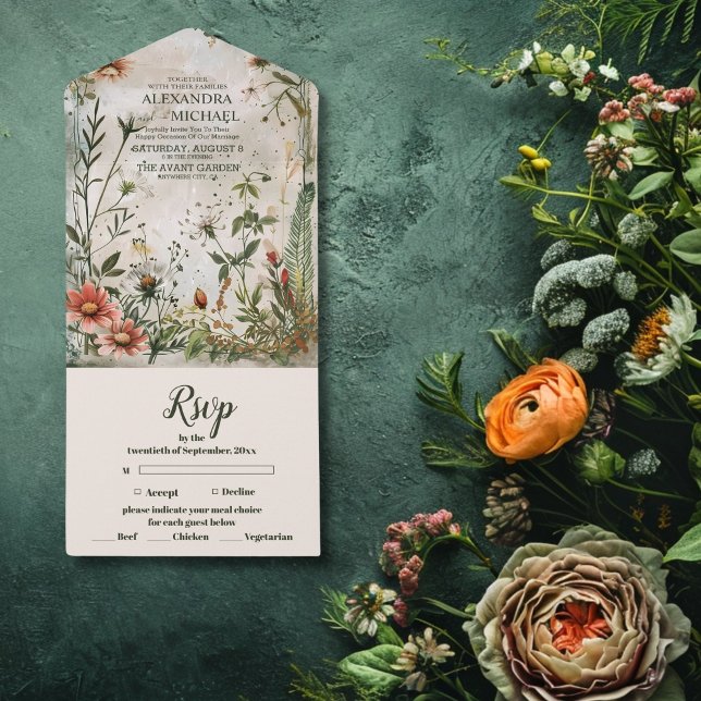 Invitation Tout En Un Élégant Mariage floral de la chute de bois moderne (Créateur téléchargé)