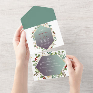 Invitation Tout En Un Élégant Mariage floral de rose blanche naturelle