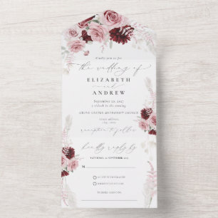 Invitation Tout En Un Élégant Mariage floral de Roses roses roses blanch