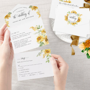 Invitation Tout En Un Élégant Mariage Floral Jaune Éteindre RSVP