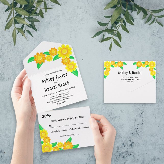 Invitation Tout En Un Élégant Mariage floral rustique tournesol été (Créateur téléchargé)