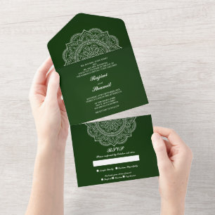 Invitation Tout En Un Élégant Mariage indien vert (pas d'Env nécessaire)