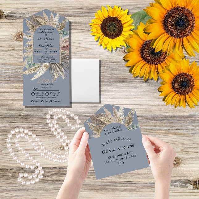 Invitation Tout En Un Elégant mariage moderne bleu foncé (Créateur téléchargé)