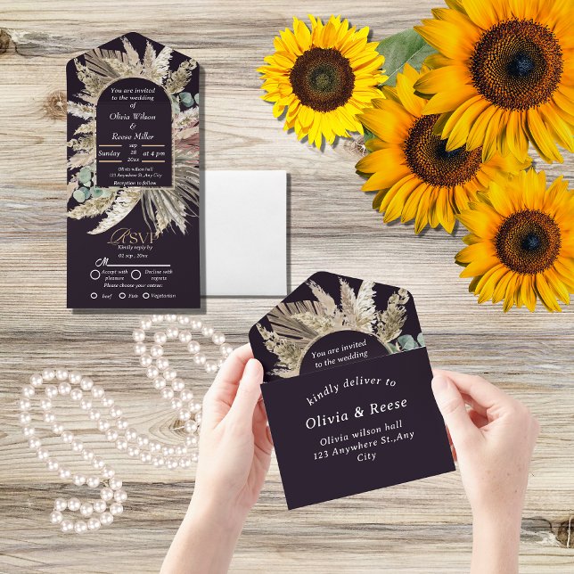 Invitation Tout En Un Élégant mariage moderne boho (Créateur téléchargé)