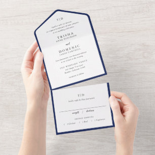 Invitation Tout En Un Élégant Mariage Moderne Monogramme Bleu Marine