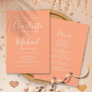 Invitation Tout En Un Élégant Mariage Moderne Script Abricot
