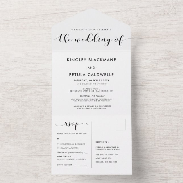 Invitation Tout En Un Élégant mariage noir et blanc (À l'intérieur)