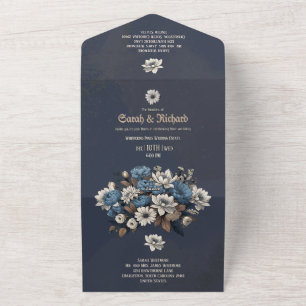 Invitation Tout En Un Élégant Mariage photo bleu floral