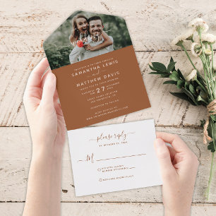 Invitation Tout En Un Élégant Mariage Photo Calligraphie Terracotta