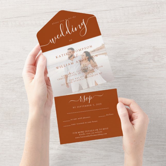 Invitation Tout En Un Élégant Mariage photo en terre cuite (Déchirure)